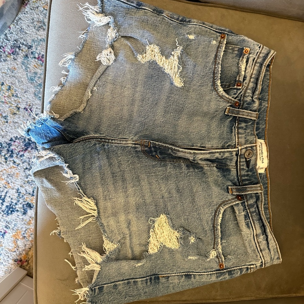 Abercrombie & Fitch Distressed Light Blue Denim Jean Shorts